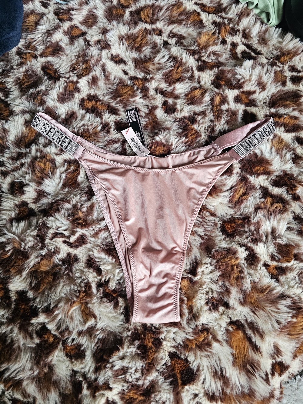 Victoria's Secret Pink Satin Brazilian with Logo Bling Elastic